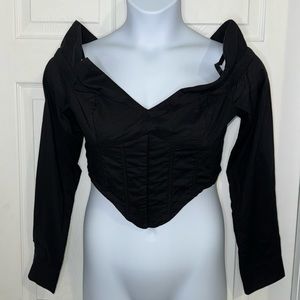 FashionNova XL Meredith Poplin Corset Top Black
